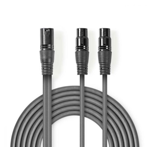 Balanced XLR Splitter Audio Cable | XLR 3-Pin Male - 2x XLR 3-Pin Female | 1.5 m | Grey