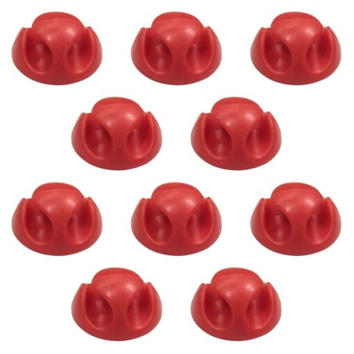 10 Pack Double Cable Desk Tidy Clips, Self Adhesive Cord Holder Clips for USB Power Wire PC Office Home, Red