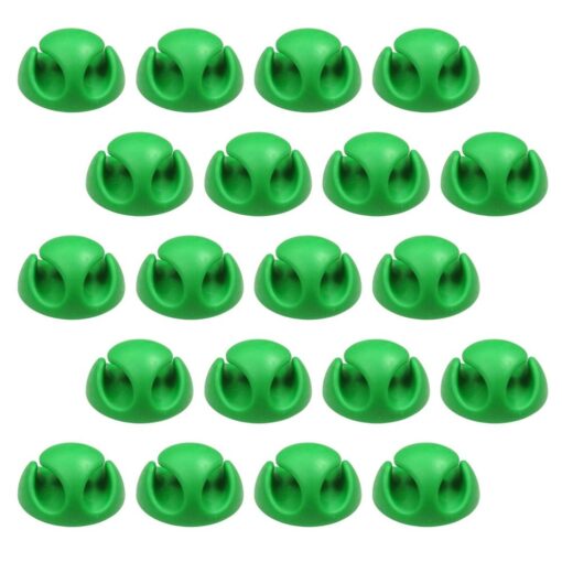 20 Pack Double Cable Desk Tidy Clips, Self Adhesive Cord Holder Clips for USB Power Wire PC Office Home, Green