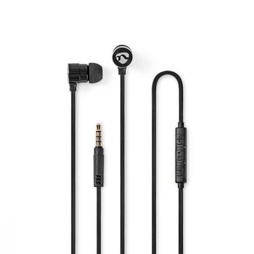 Nedis Wired Headphones | 1.2m Flat Cable | In-Ear | Built-in Microphone | Aluminium | Black