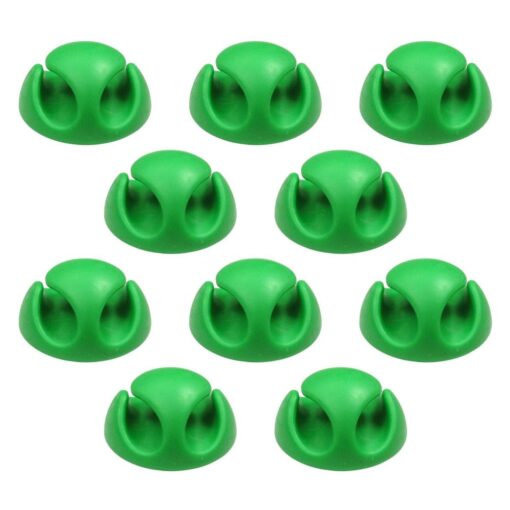 10 Pack Double Cable Desk Tidy Clips, Self Adhesive Cord Holder Clips for USB Power Wire PC Office Home, Green