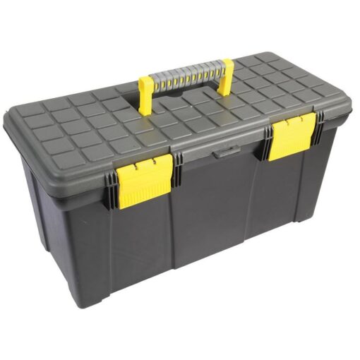 19" Plastic Portable Storage Tool Box With Removable Tray & Carrying Handle