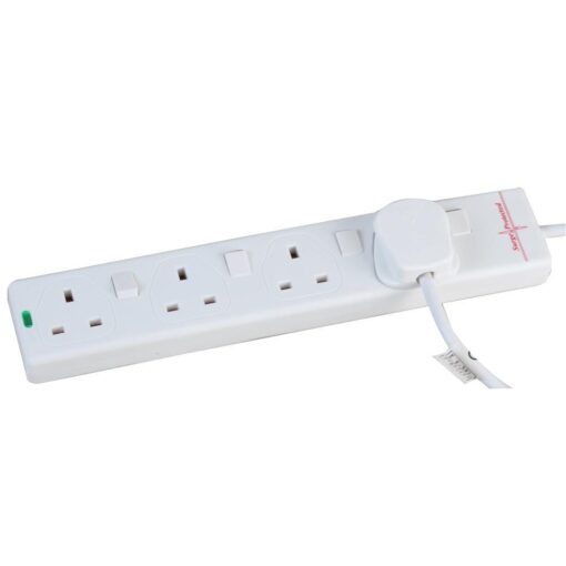 4 Gang Way 10m Metre 13A Mains Power Extension Socket Cable Lead White Switched with Surge Protection