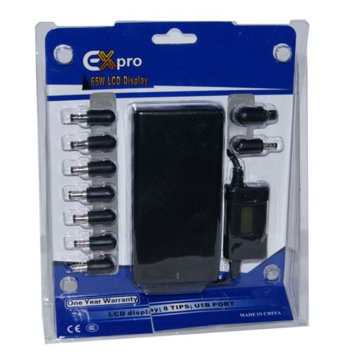 Ex-Pro® 65w Ultra LCD SLIM Universal Laptop Notebook power supply AC adapter for worldwide use. 240v AC 50/60hz