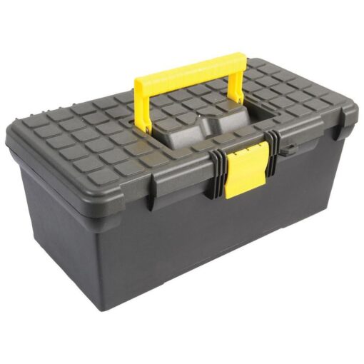 16" Plastic Portable Storage Tool Box With Removable Tray & Carrying Handle