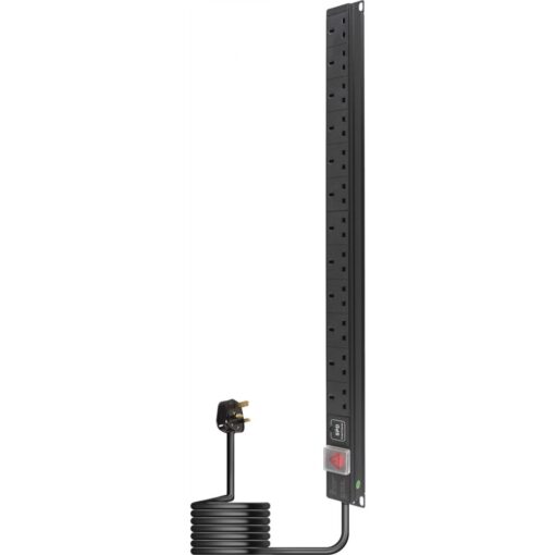 12-Way Vertical 13A Surged Protected Switched PDU 19-Inch 1U Standardised Power Distribution Unit 2m Lead