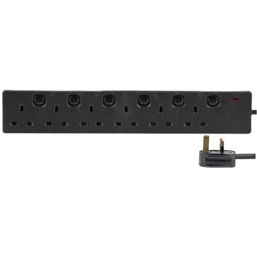 6 Gang Way 10m Metre 13A Mains Power Extension Socket Lead Cable Switch Black