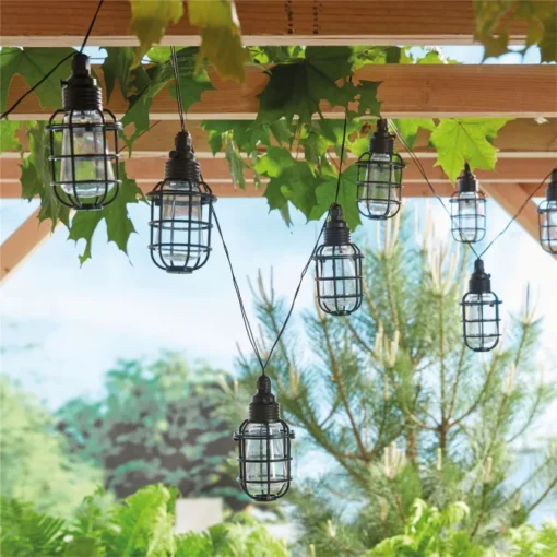 Outdoor Solar Rustic Wire 10 Cage String Lights 3.8m