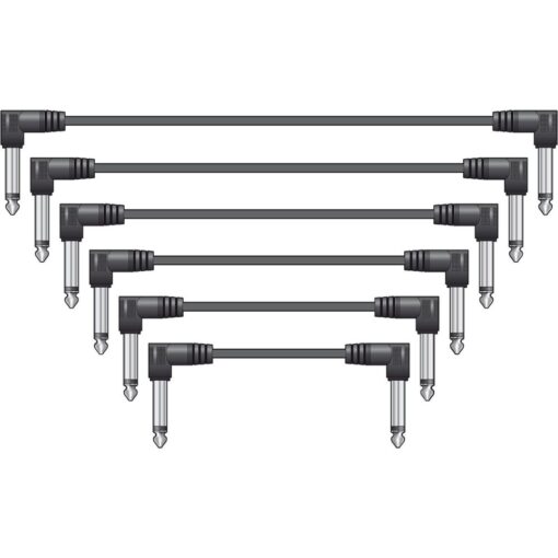 6x 100cm 1m 6.35mm Right Angled Jack Plug Mono Patch Lead Set Guitar Pedals Mixers - Black