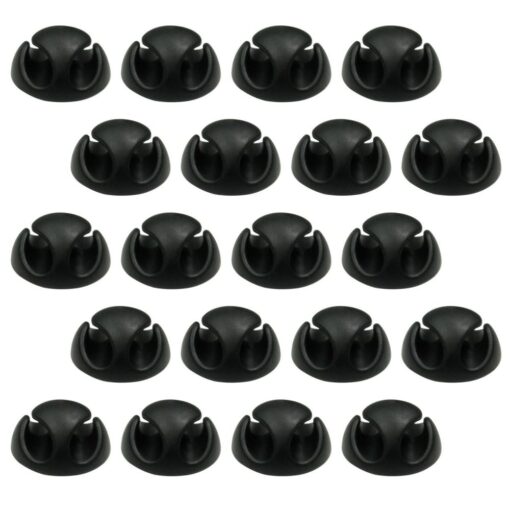 20 Pack Double Cable Desk Tidy Clips, Self Adhesive Cord Holder Clips for USB Power Wire PC Office Home, Black