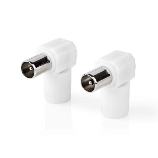 2 x Male Angled  Coaxial Connector Adapter Coax End Set TV Aerial Antenna White