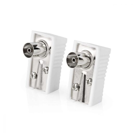 2 x Female Angled Coaxial Connector Adapter Coax End Set TV Aerial Antenna Square White