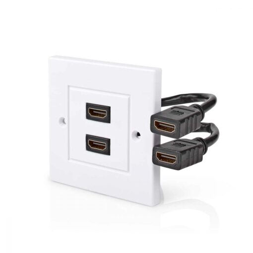 White Dual HDMI v2.0 Wall Plate with Cable UHD 4K@60Hz TV Faceplate - Easy Fit