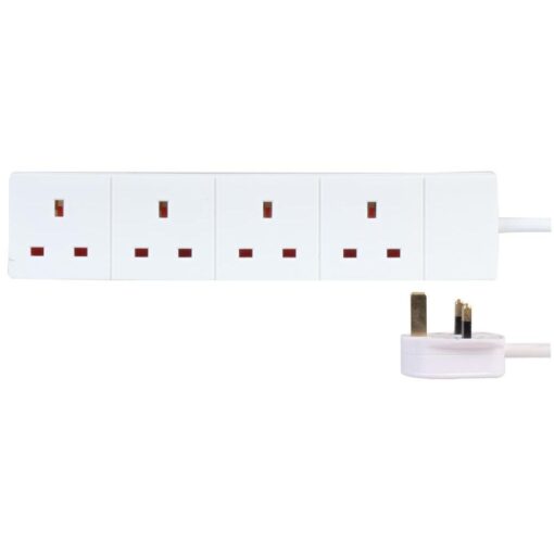 Ex-Pro 4 Gang Way 3m Metre 13A Mains Power Extension Socket Lead Cable White