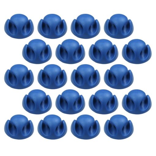20 Pack Double Cable Desk Tidy Clips, Self Adhesive Cord Holder Clips for USB Power Wire PC Office Home, Blue
