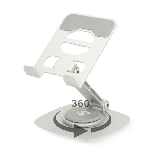 Universal 360 Rotatable Smartphone Desk Stand Full Motion Foldable Portable Design with Circular Base Anti-Slip Pads Silver