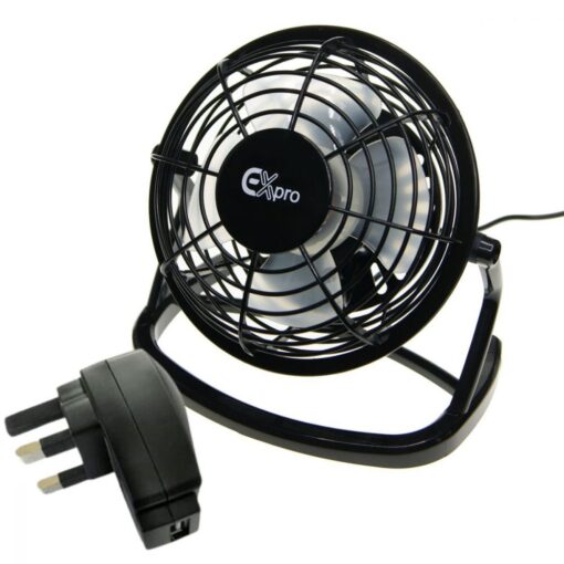Ex-Pro Mini 4 Inch Desktop Cooling USB Fan with USB Mains Power, Tilting Design, Perfect for Home and Office Use