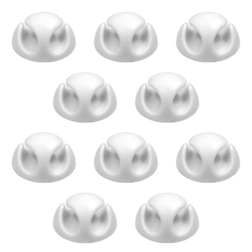 10 Pack Double Cable Desk Tidy Clips, Self Adhesive Cord Holder Clips for USB Power Wire PC Office Home, White