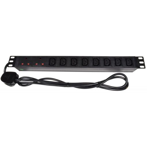 10 Way Horizontal IEC C13 x8 UK x2 PDU 19-Inch 1U Standardised Power Distribution Unit 1.8m