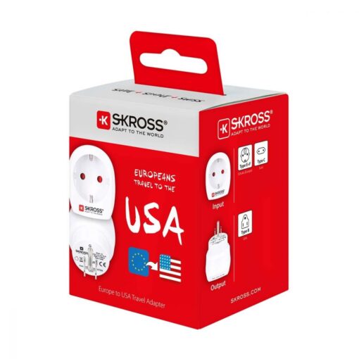 SKROSS Travel Adapter Schuko & 2 Pin Europe-to-USA Earthed