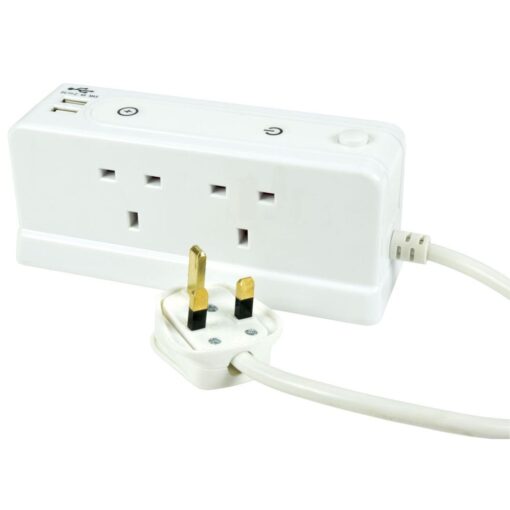 Desktop 4 Way Gang 13A Extension Cable Adapter 2 x 2.4A USB Port With Surge Protection 1m