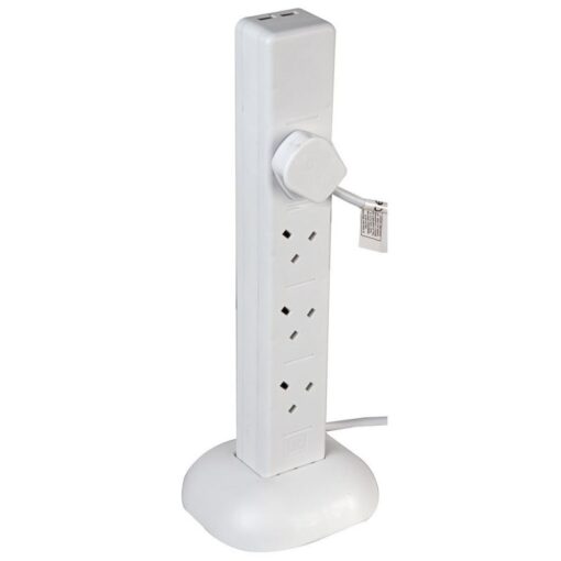 8 Gang Way 2m Metre 13A Mains Tower Power Extension Socket Lead Cable White