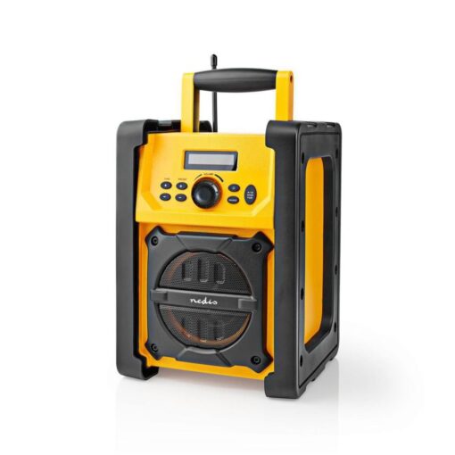 Job Site FM Radio with Bluetooth, IPX5 Water Resistant Portable Heavy Duty Speaker, Battery or Mains Powered - Yellow