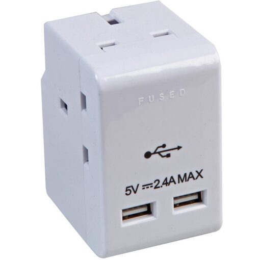 3 Gang Mains Adapter with 2 x USB Power Charger 2.4A Max