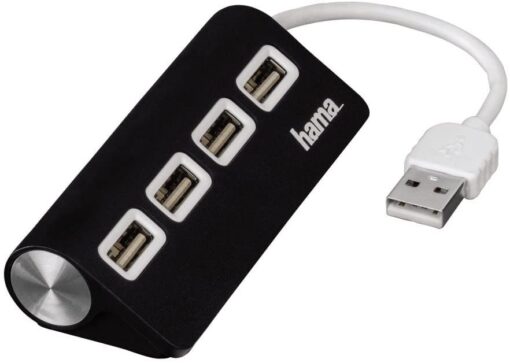 Hama 4 Way USB 2.0 Hub Port Bus Powered Small PC Laptop Computer Black
