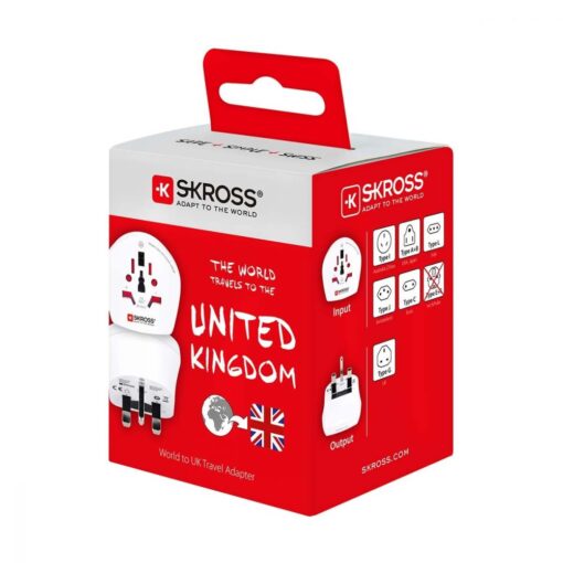 Skross Travel Adapter World-to-United Kingdom UK Earthed Visitors Adapters
