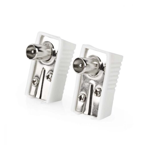 2 x Male Angled Coaxial Connector Adapter Coax End Set TV Aerial Antenna Square White
