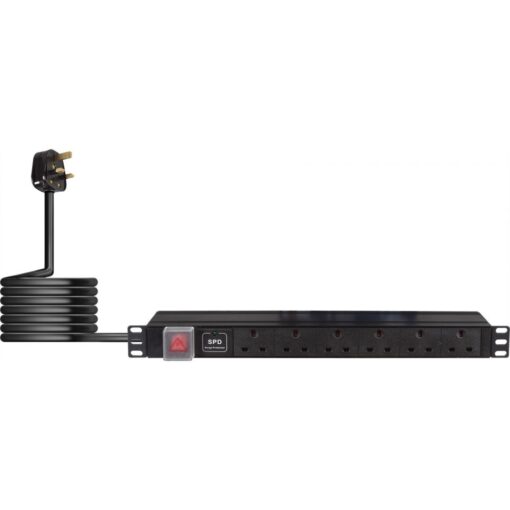 6-Way Horizontal 13A Surged Protected Switched PDU 19-Inch 1U Standardised Power Distribution Unit 2m Lead