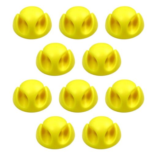 10 Pack Double Cable Desk Tidy Clips, Self Adhesive Cord Holder Clips for USB Power Wire PC Office Home, Yellow