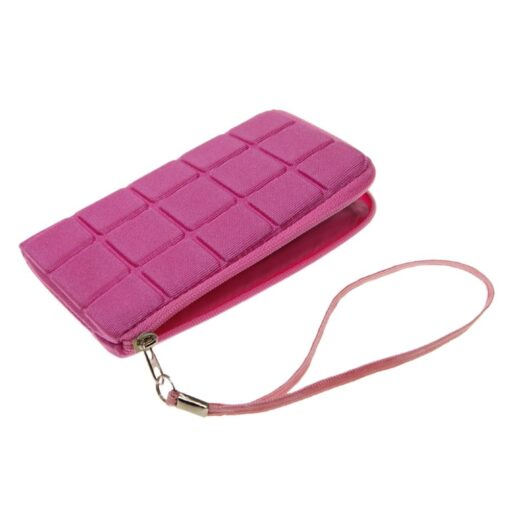 Ex-Pro Small Neoprene Mini Zip Up Wallet/Coin Purse, Cute Soft Padded Valuable Holder with Carry Strap - Pink