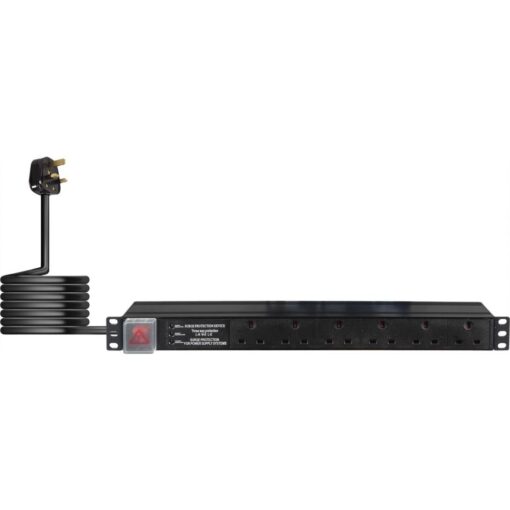 6-Way Horizontal 13A 3 -Way Surged Protected Switched PDU 19-Inch 1U Standardised Power Distribution Unit 2m Lead